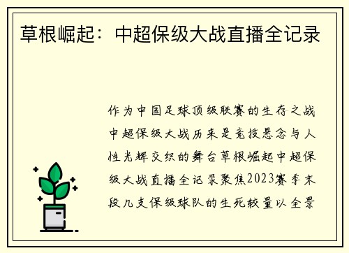 草根崛起：中超保级大战直播全记录
