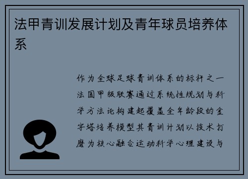法甲青训发展计划及青年球员培养体系